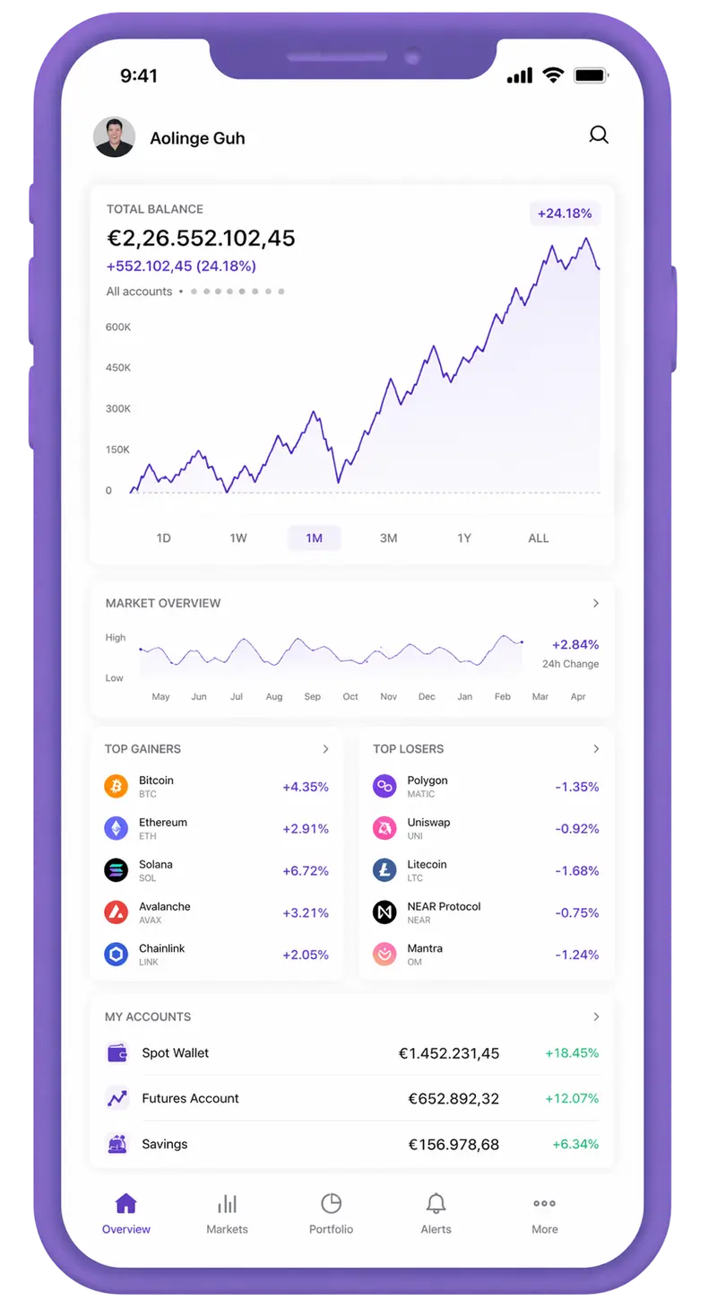 Mobile app screen displaying portfolio overview